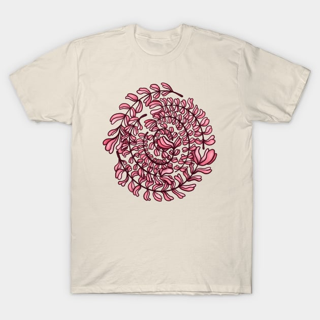 Pink Floral Wreath Spiral T-Shirt by Boriana Giormova